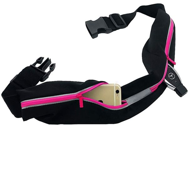 Laufgrtel Slim double pocket reflektierend Schwarz-Pink