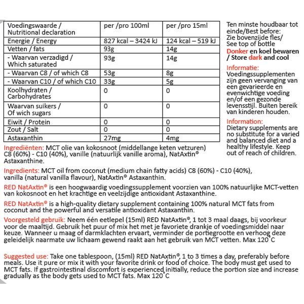 KETON1 MCT l &ndash; Red NATAXTIN 500ml Vanille