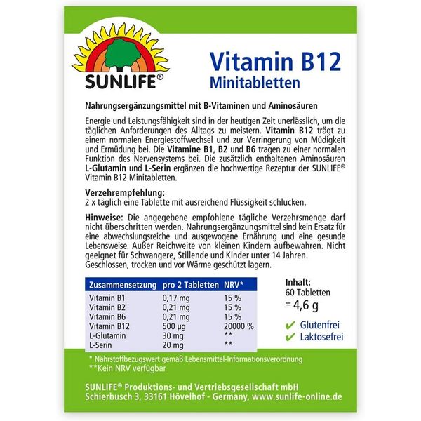 Sunlife Vitamin B12 Hochdosiert 60 Minitabletten